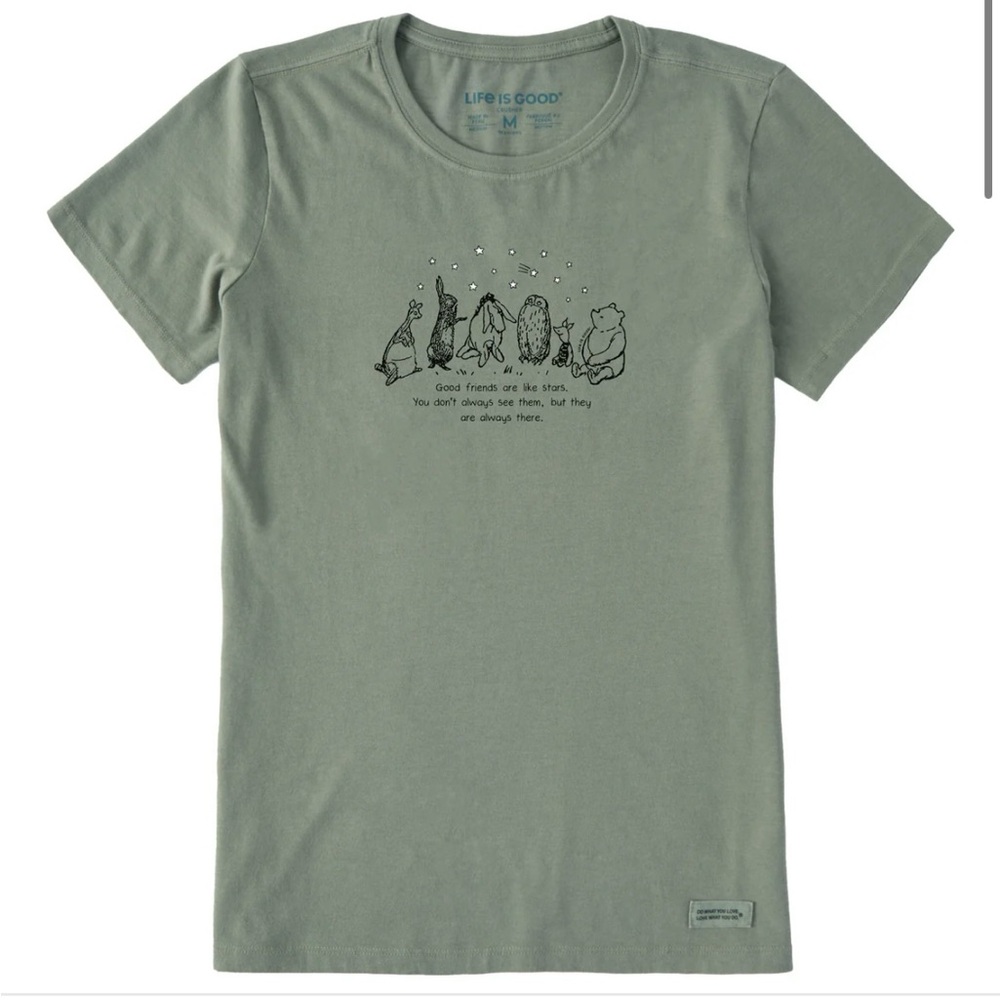 Life is Good Winnie The Pooh Green Graphic Crusher T Shirt Womens Medium NWT